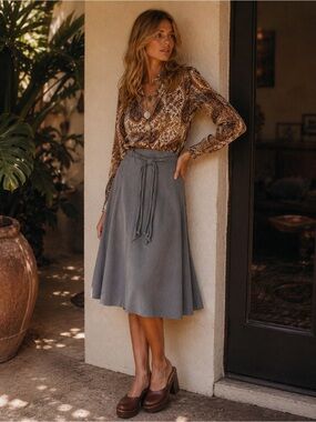 Vintage 70s Gray Braided Belt A-Line Skirt | Mod Disco Minimalist SMALL